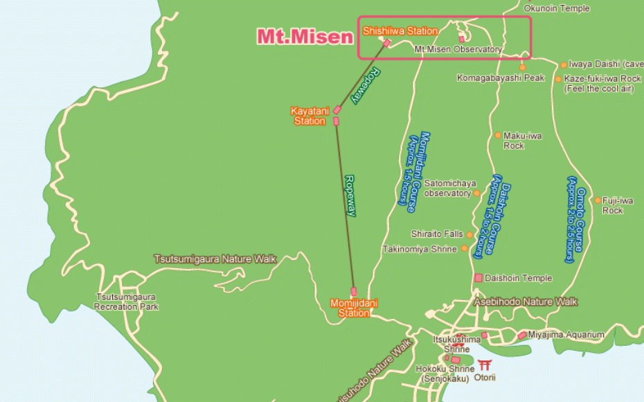 Sentiers de randonnées vers le mont Misen