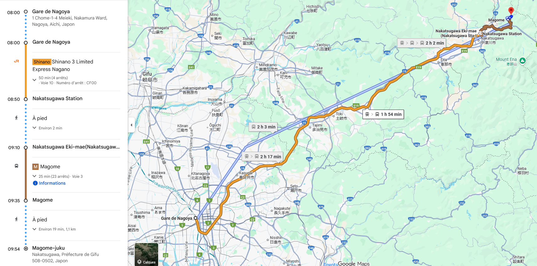 Train + bus entre Nagoya et Magome