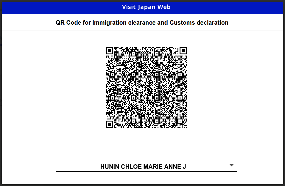 QR CODE reçu sur le site Visit Japan Web