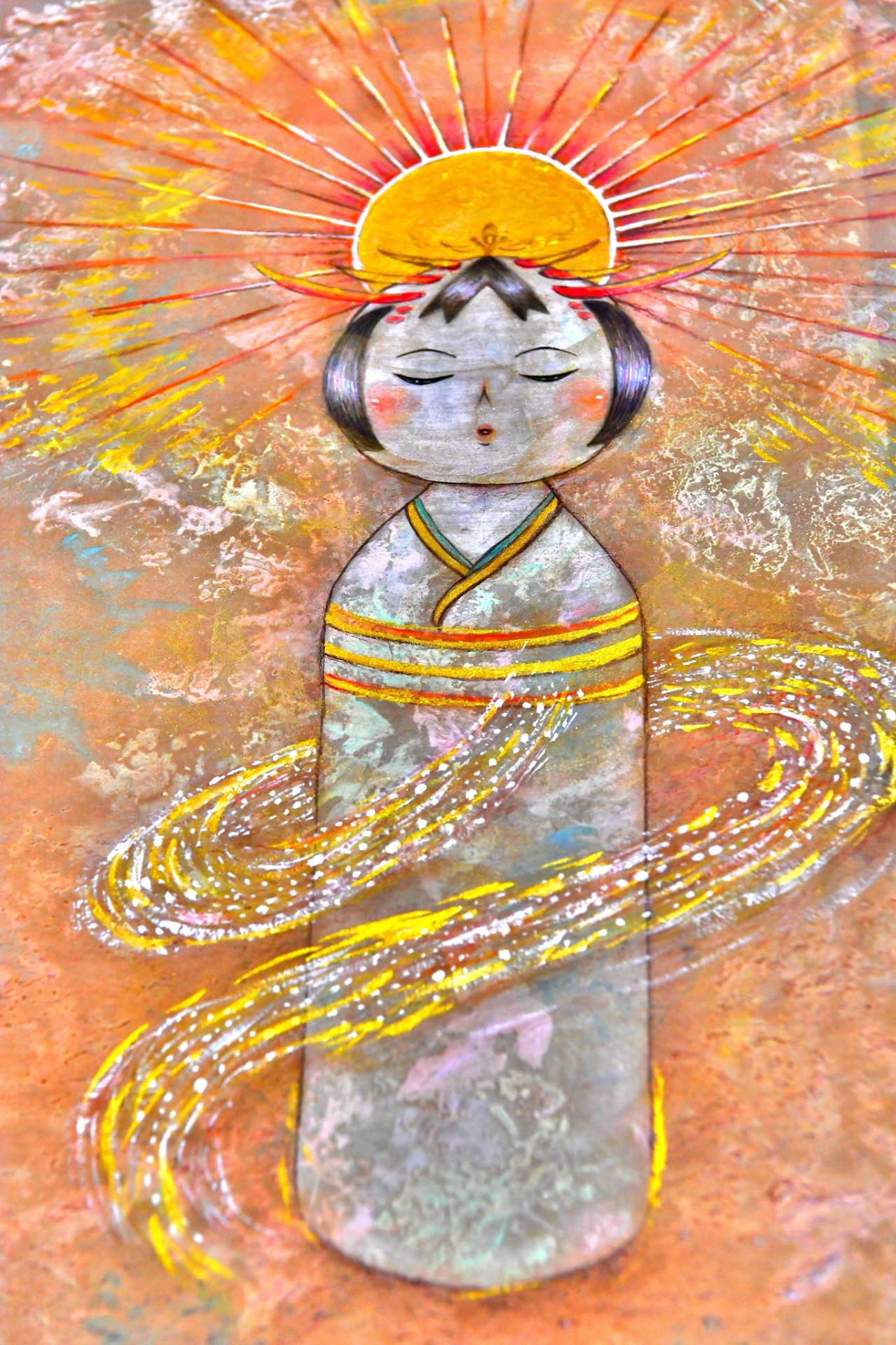 Kokeshi représentant Amaterasu, la divinité shinto du soleil