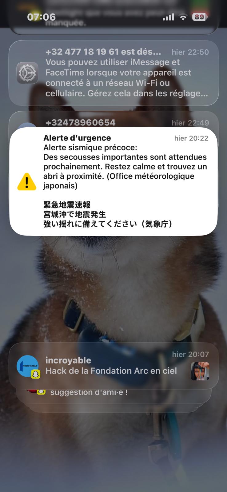 Alerte sismique sur nos téléphones
